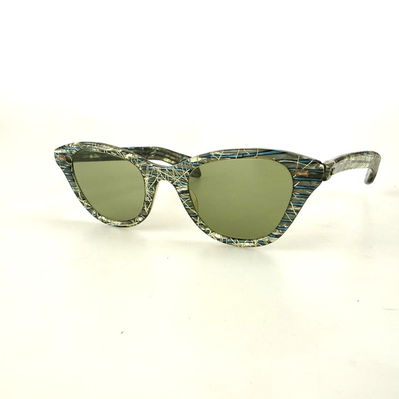 Vintage Unbranded Sunglasses 1950\'s Green Glass Lenses Cat Eye Reto Teal Gold main image 7
